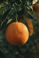 Poster - Fresh orange fruit hanging from tree, perfect for food and nature concepts