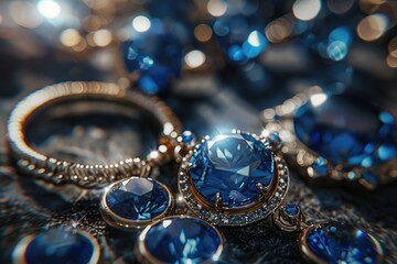 Poster - Close up of a bunch of blue jewels, perfect for jewelry design projects