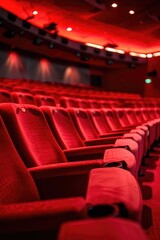 Poster - Rows of red seats in a theater, suitable for entertainment industry promotions