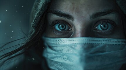 Poster - Close up of a person wearing a face mask. Suitable for health and safety concepts