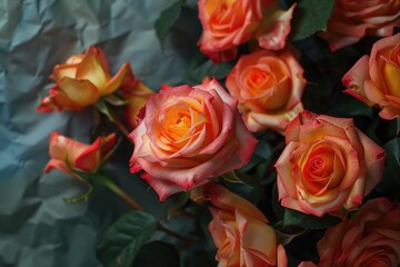 Poster - Vibrant orange roses in a close-up shot. Perfect for floral designs