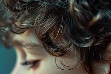 Poster - Close up image of a child's face brushing teeth, ideal for dental and hygiene concepts