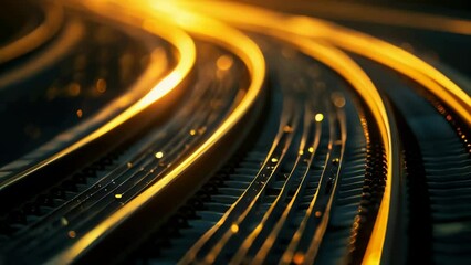Poster - A close up of a train track at night. Suitable for transportation or industrial concepts.