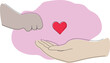 © Birdy - Dog paw and human hand with heart. Dog adoption logo template in pink background