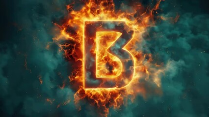 Poster - A fiery letter B burning on a dark black background. Perfect for graphic design projects or typography concepts.
