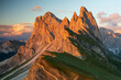 Mountain with sunset colors. Dolomite Mountains.