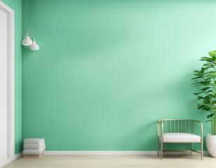 Sticker - Green pastel color wall background with white stairs 