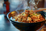 Fototapeta Kosmos - Generative AI Image of Spicy Noodle Ramen with Tofu in a Bowl
