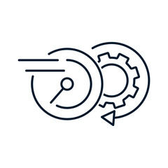 Poster - Performance. Mechanism for recording working hours. Vector icon, white background.
