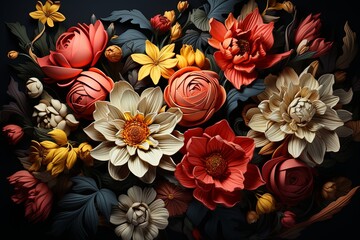 Poster - Transform your design with vibrant floral patterns and botanical textures. Add a fresh touch to your projects with nature-inspired elements. Perfect for a lively and dynamic aesthetic, Generative AI.