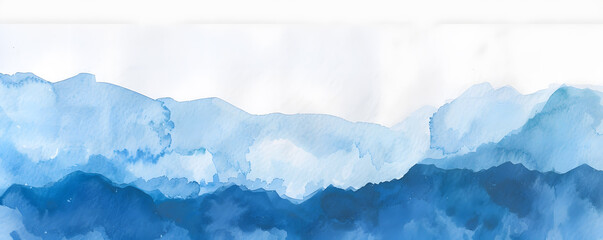 Wall Mural - Blue misty mountains watercolor landscape background