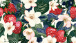 Floral ornamental pattern. Strawberries with fruits a
