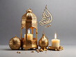 islamic golden lantern with candle