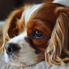 Canvas Print - AI generated illustration of a cute King Charles Cavalier Spaniel