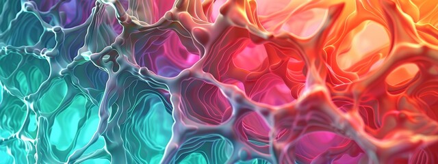 Poster - A background composed of interconnected lines and curves resembling plant growth or cellular structures, with vibrant color gradients.