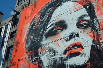 Wall Mural - AI generated illustration of a beautiful graffiti mural featuring a woman