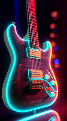 Wall Mural - A neon guitar with a purple and blue color scheme.