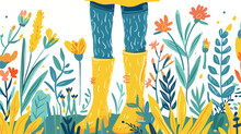 Person In Yellow Rubber Boots Watering Plants In Garde