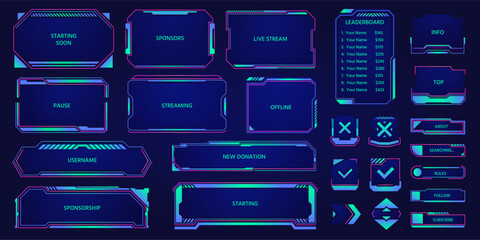 Poster - game stream hud overlay. futuristic cyber broadcast layout elements, digital streaming panel with we