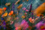 Fototapeta Natura - Colorful Wildflower Meadow in Motion