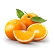 Hand-drawn vector illustration of an orange with leaf and slice on white background.
