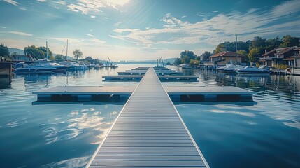 Aufkleber - Modern pontoon floating dock in a small marina. Generative AI.