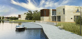 Fototapeta  - Design of a new housing development integrated into a water and park landscape - 3D visualization