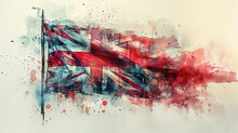 Watercolour Abstract Union Jack, United Kingdom Flag On White Background