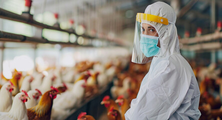 animal welfare checking and testing poultry for avian influenza breakout, not real event, disease control concept