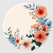 A watercolor painting of a circle with peach and white flowers.