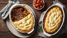 Sheperd's Pie, Baked Mashed Potatoes And Ground Beef With Vegetables