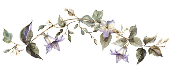 a painting of a branch with purple flowers on it