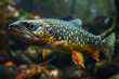 Predatory pike fish swims along the bottom of the river