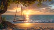 a swing nestled on the sandy shore, providing a perfect vantage point to admire the majestic seascape under the golden sunlight, in realistic 8k high resolution.