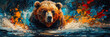 A captivating artwork portraying a bear amidst a storm of vibrant and dynamic paint strokes, evoking a sense of wildness