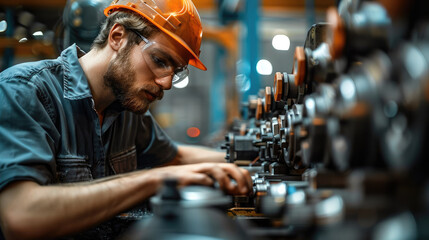 Aufkleber - Worker working with machinery for manufacturing. Generative AI.