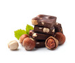 Chocolate with hazelnuts on white backgrounds