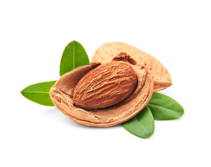 Wall Mural - Almonds nut on white backgrounds
