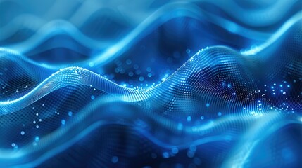 Poster - Blue gradient background, perspective, Abstract blue gradient background with blurred light and dark dots. Digital technology creates dynamic curves, waves, circles and ripples. Generative AI.