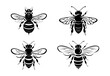 set of bee silhouettes, isolated background