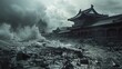 AI generated illustration of the destruction of a Chinese medieval town during a battle