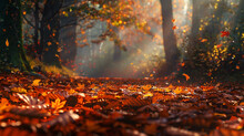 Step Into The Picturesque Beauty Of An HD Capture Showcasing A Fall Season Landscape. Witness The Forest Floor 
