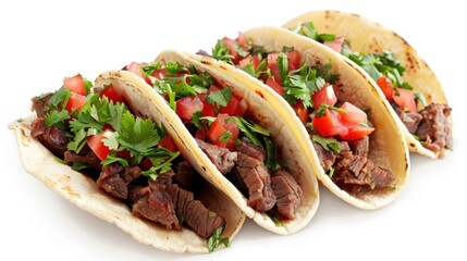 Poster - Tasty tacos featuring meat and parsley on a white background