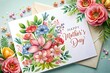 Happy Mother's Day handwritten typography greeting card with the design of flower bouquet