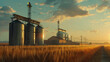 Witness the harmonious coexistence of silos and golden wheat in this captivating HD image. 