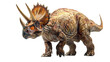 A large dinosaur with three horns on its head on transparent background