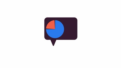 Poster - Asian man holding pie chart in speech bubble line 2D character animation. Data analytics flat color cartoon 4K video, alpha channel. Infochart studying employee animated person on white background