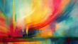 Vibrant abstract painting with a dynamic blend of colors and brush strokes