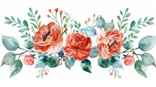 Watercolor Floral Arrangement With Red Flowers