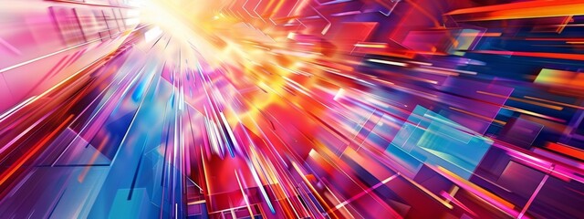 Poster - A dynamic composition of intersecting lines and planes in vibrant colors, creating a sense of movement and energy.